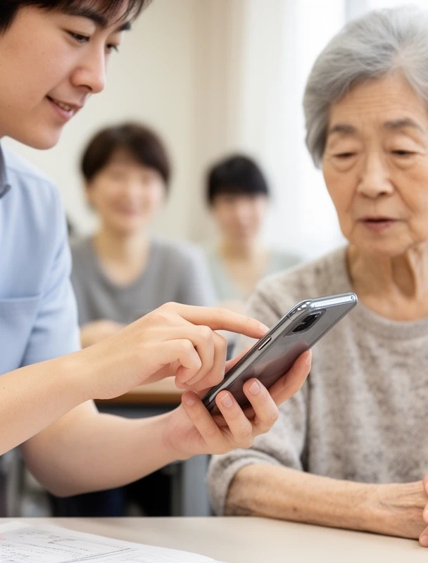 講師と一緒にスマホを操作する様子